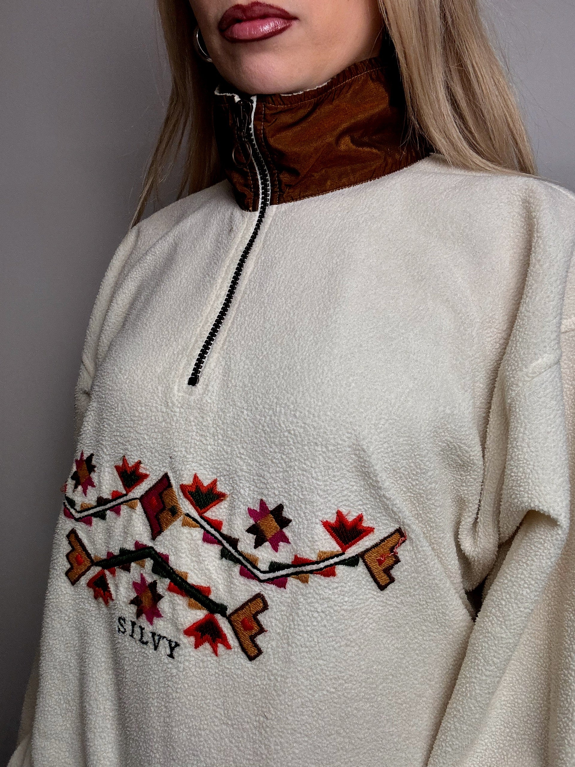 POLARTREK L Vintage Aztec Pattern Cream Fleece