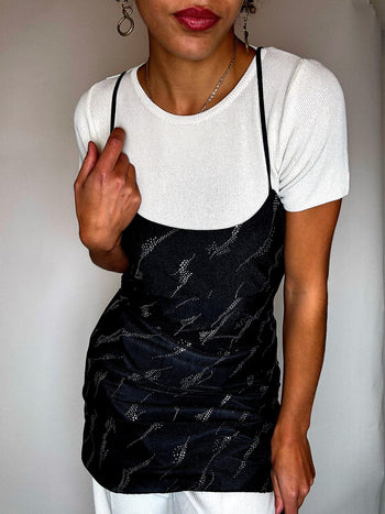 Robe lingerie transparente avec strass S/M vintage