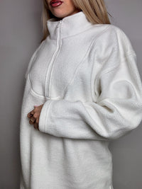 Vintage L weißes Fleece mit Reißverschluss am Hals