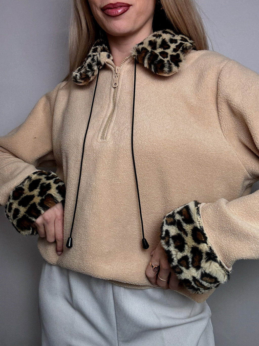 Fleece mit Kunstfelldetails M/L Vintage