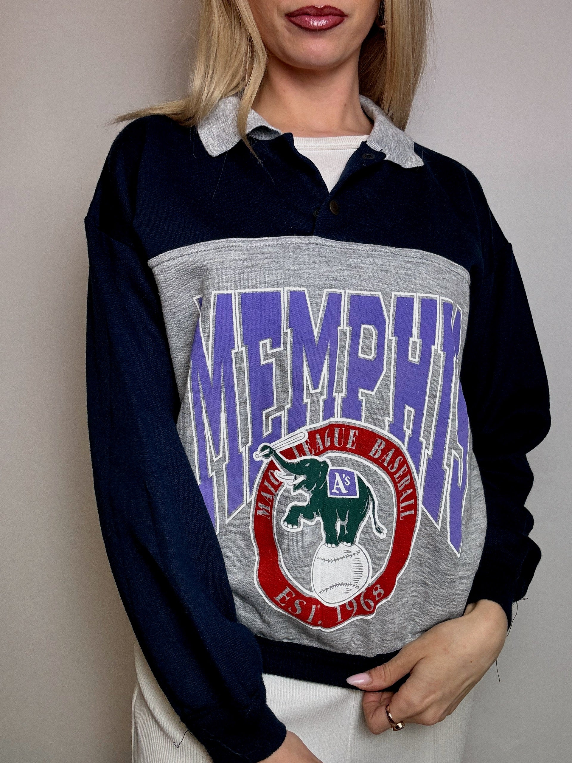 Sweat col chemise retro baseball M vintage