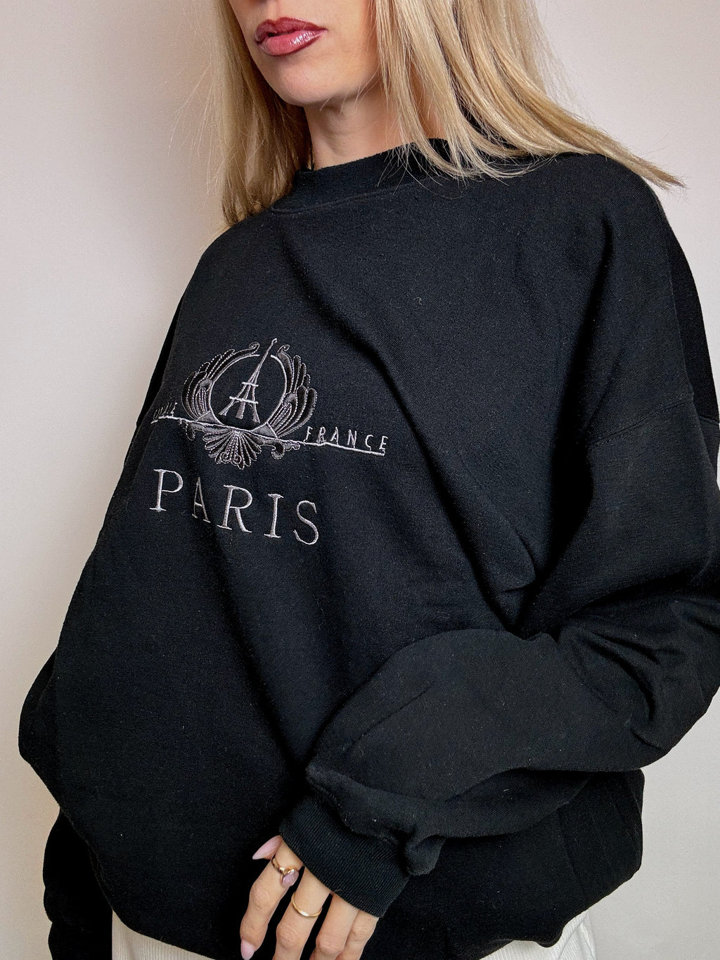 PARIS XL Vintage schwarzes Rundhals-Sweatshirt
