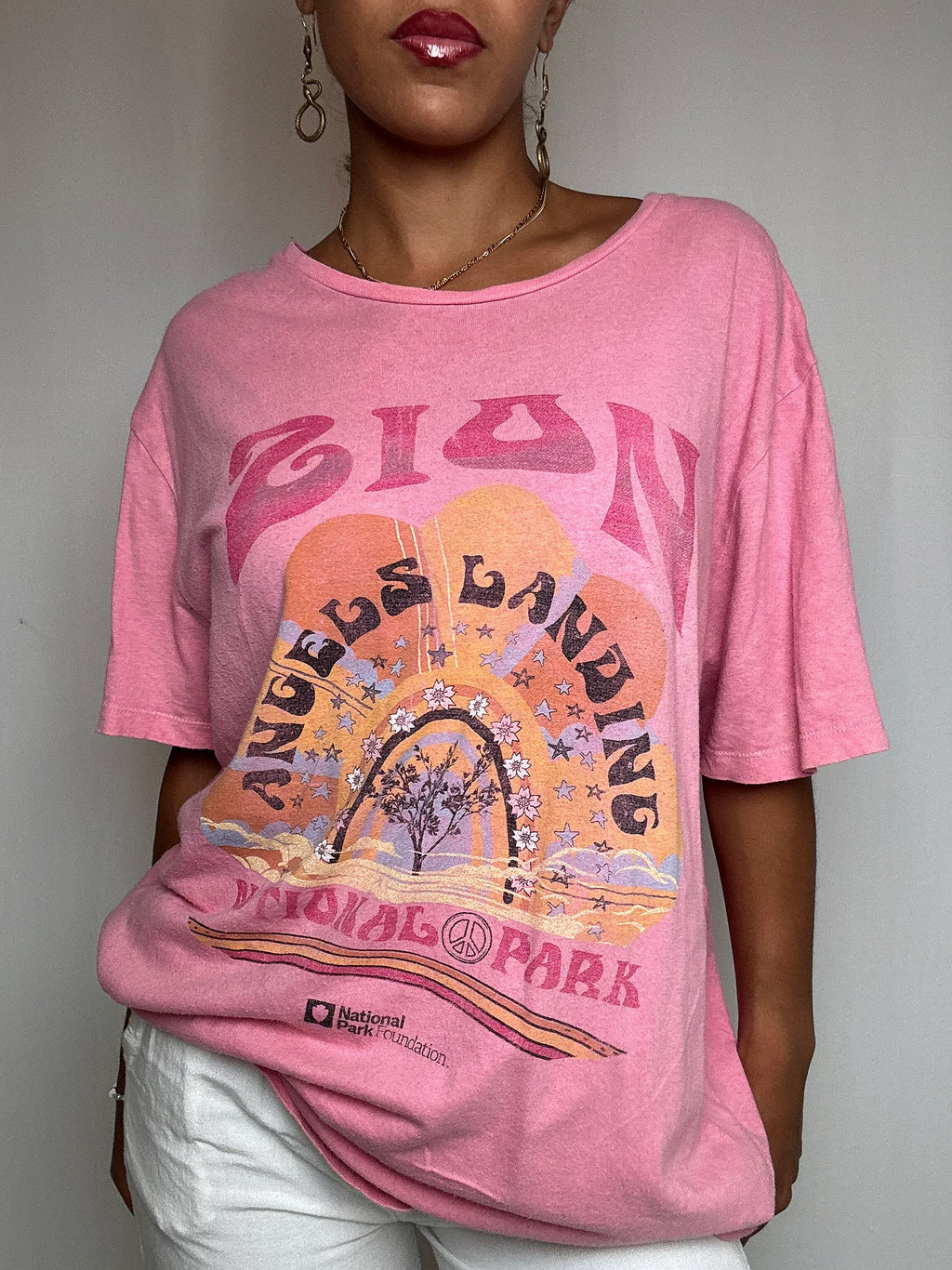 T-shirt rose imprimé ZION S vintage