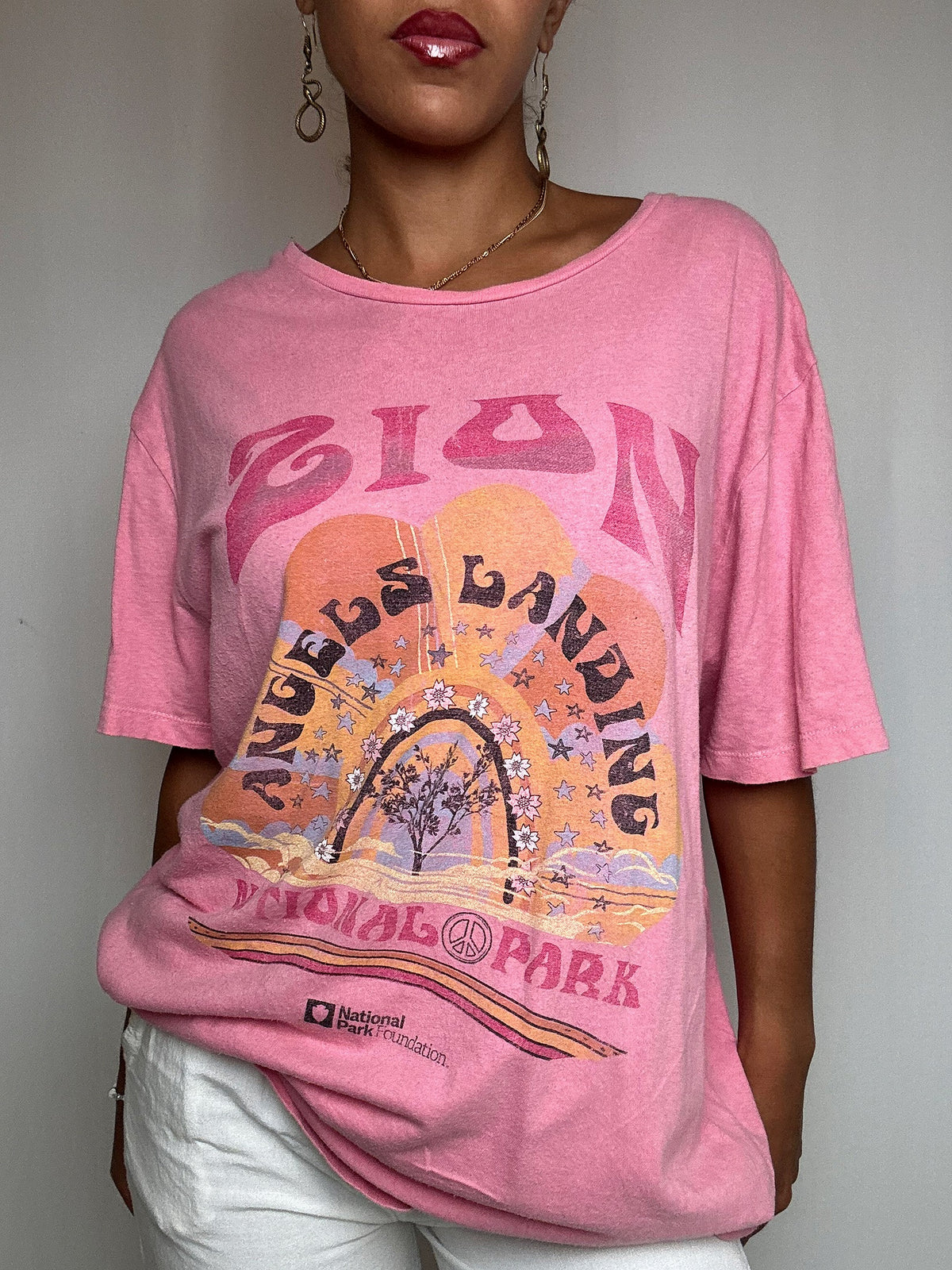T-shirt rose imprimé ZION S vintage