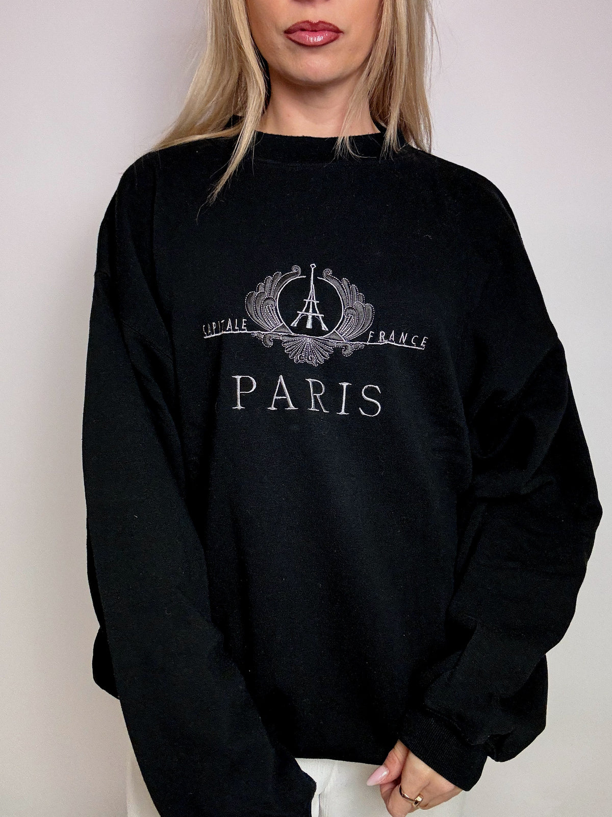 PARIS XL Vintage schwarzes Rundhals-Sweatshirt