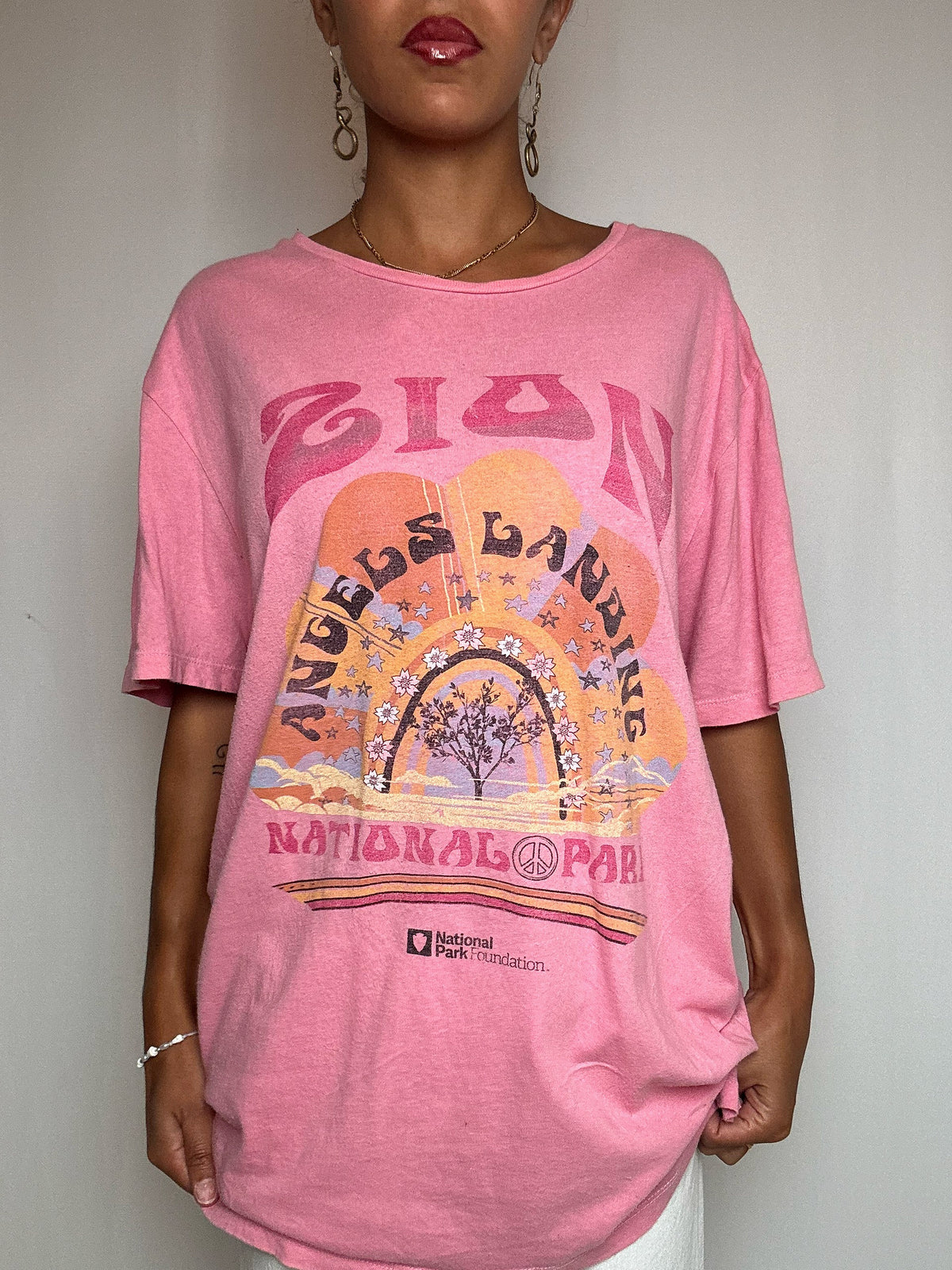 T-shirt rose imprimé ZION S vintage