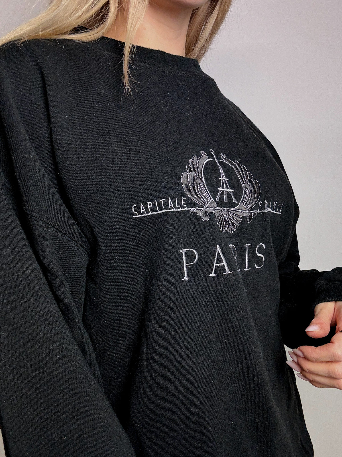 PARIS XL Vintage schwarzes Rundhals-Sweatshirt