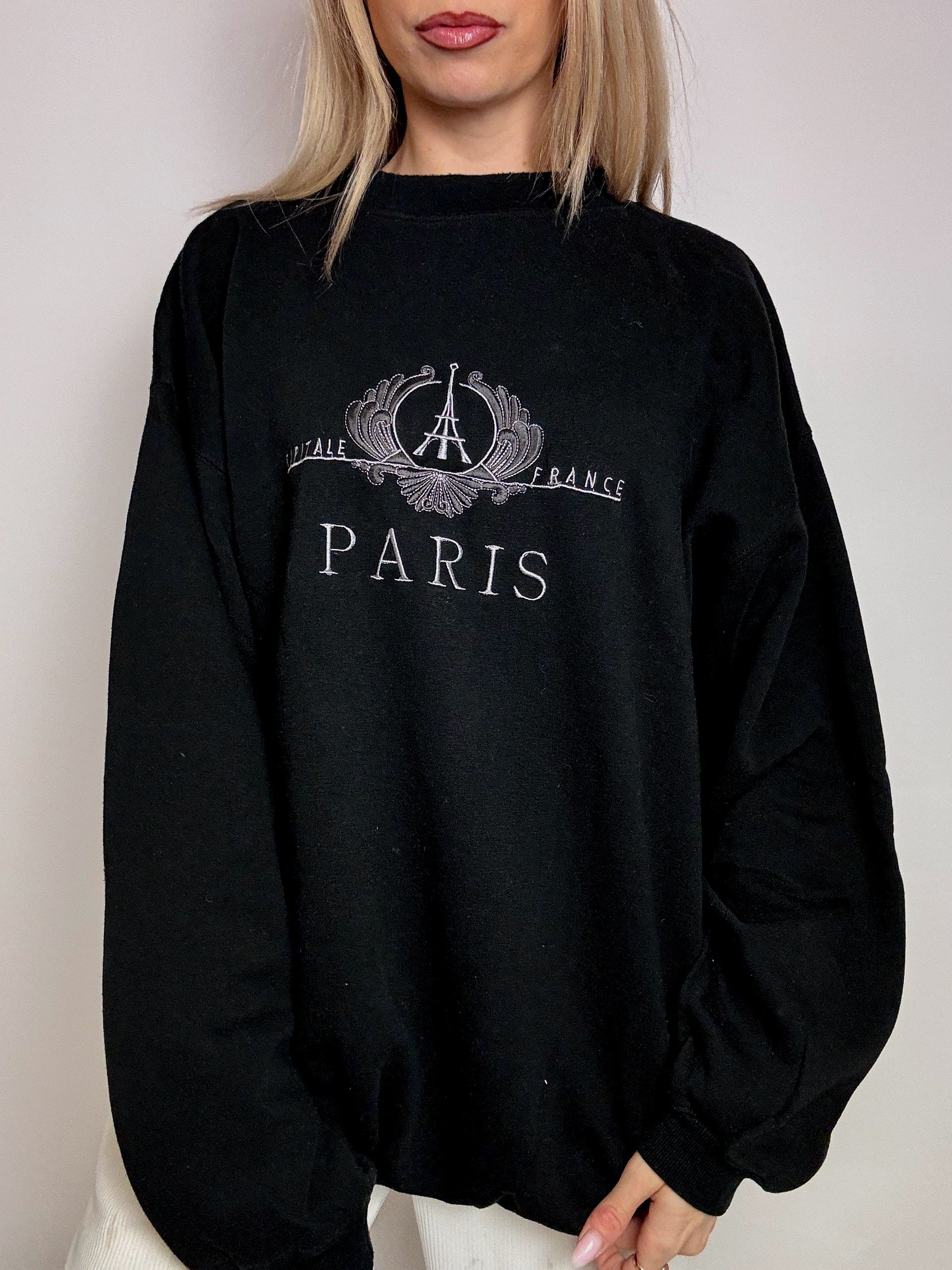 PARIS XL Vintage schwarzes Rundhals-Sweatshirt