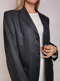 Blazer en laine noir rayé L vintage