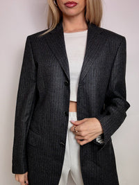 Blazer en laine noir rayé L vintage
