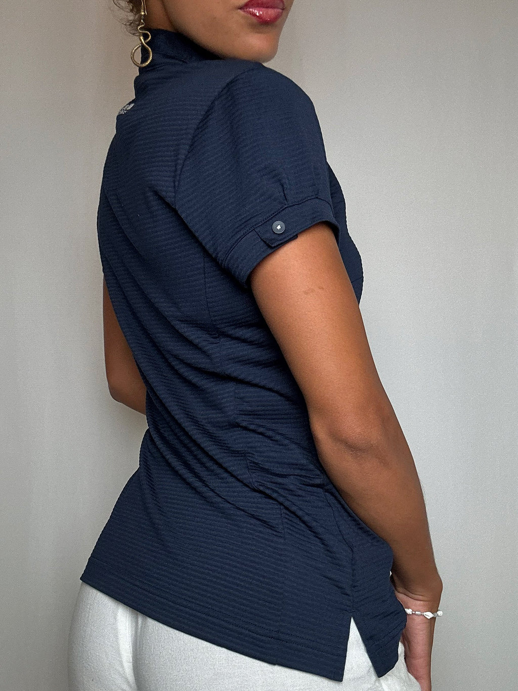 Top bleu marine Adidas col mao S vintage