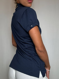 Top bleu marine Adidas col mao S vintage