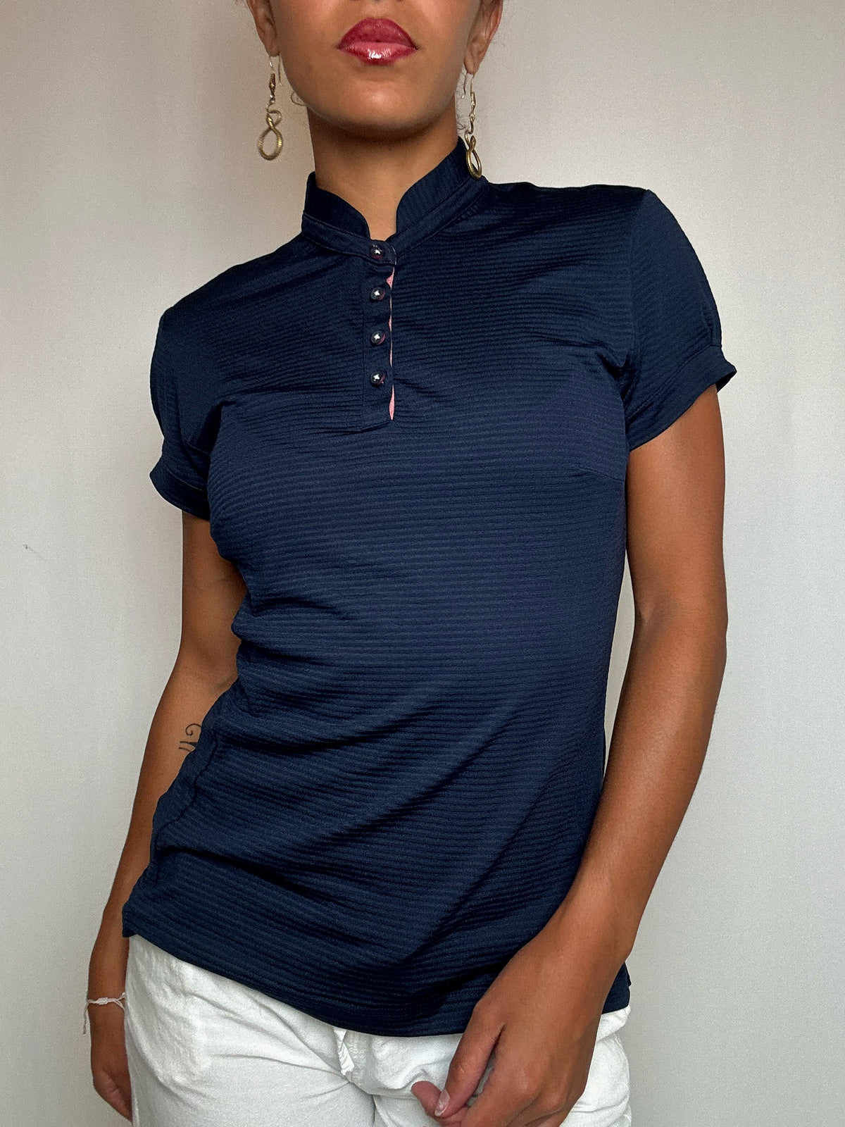 Top bleu marine Adidas col mao S vintage