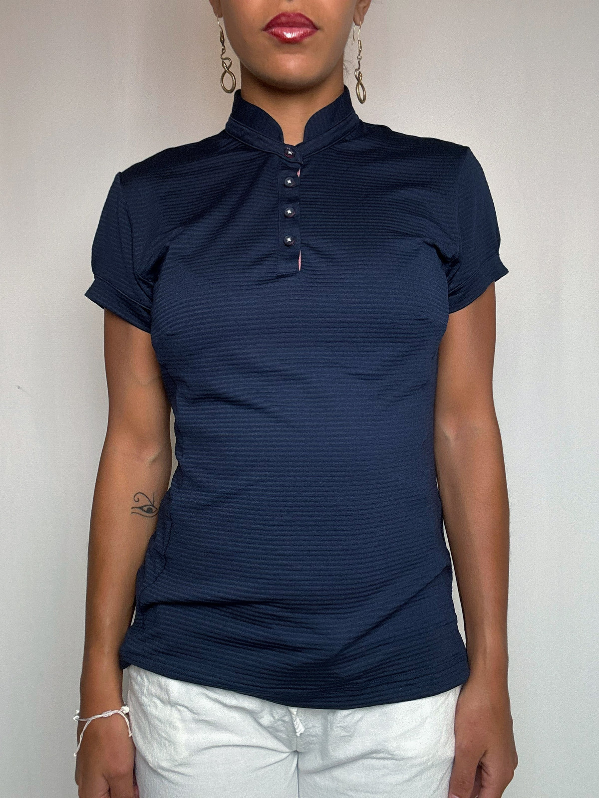 Top bleu marine Adidas col mao S vintage