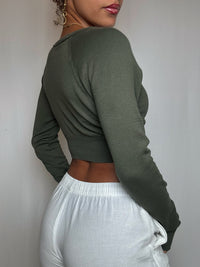 Top kaki manches longues S vintage
