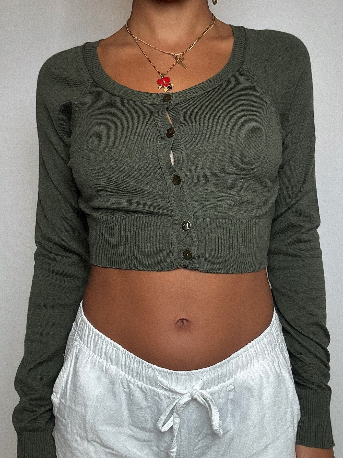 Top kaki manches longues S vintage