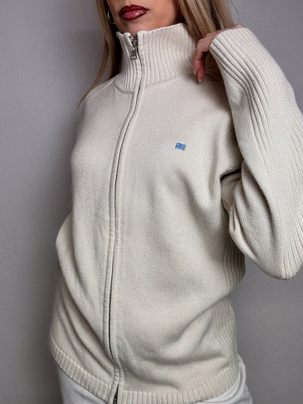 Vintage RALPH LAUREN Creme Reißverschluss Strickjacke