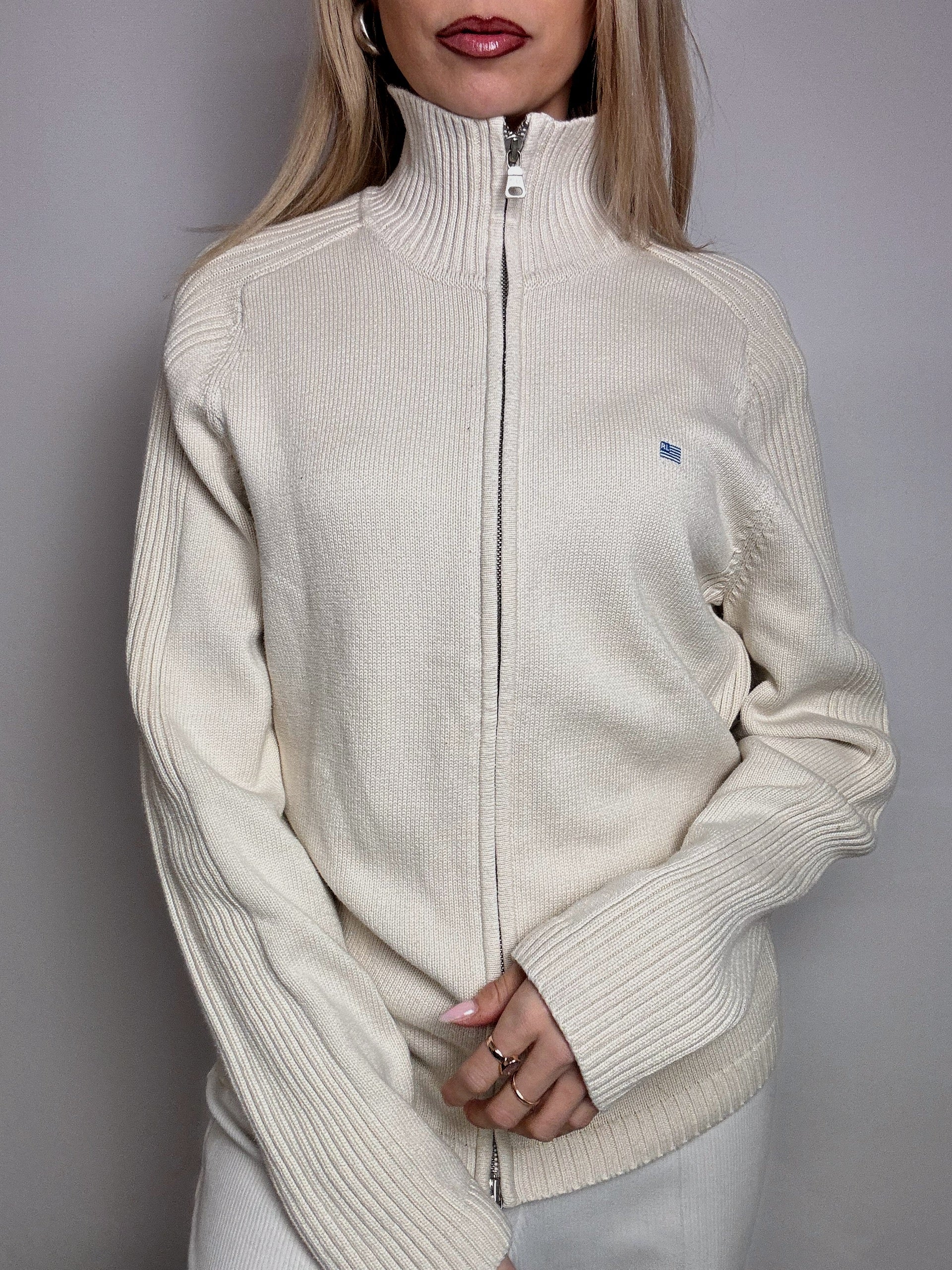 Vintage RALPH LAUREN Creme Reißverschluss Strickjacke