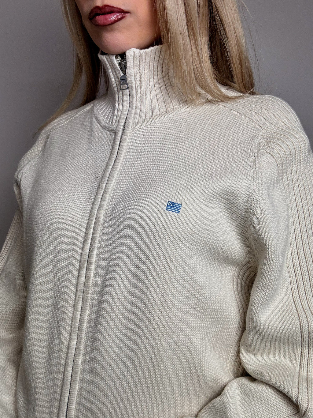 Vintage RALPH LAUREN Creme Reißverschluss Strickjacke