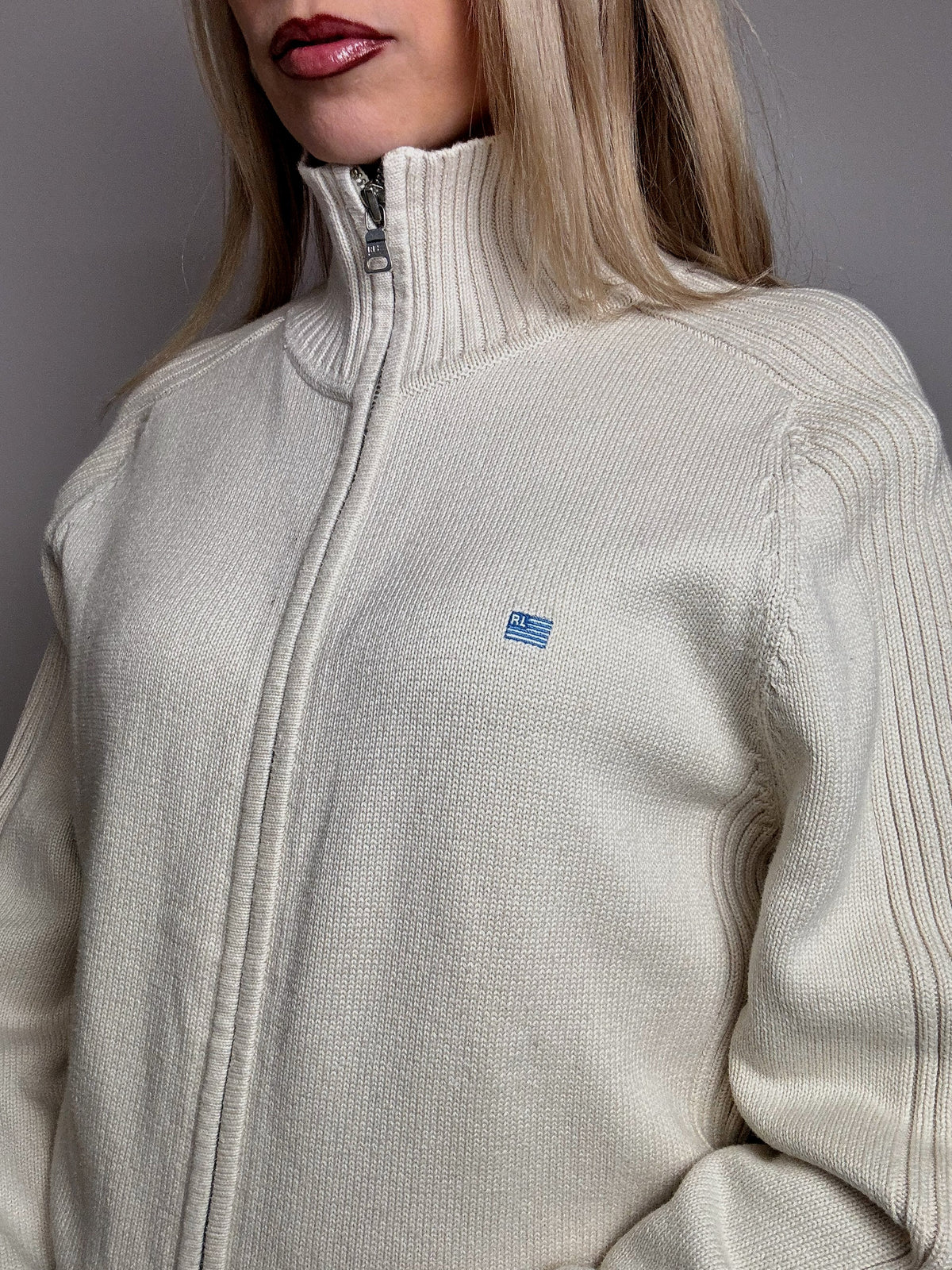 Vintage RALPH LAUREN Creme Reißverschluss Strickjacke
