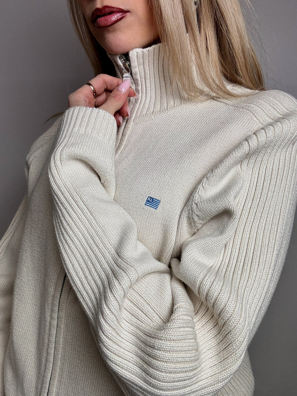 Vintage RALPH LAUREN Creme Reißverschluss Strickjacke