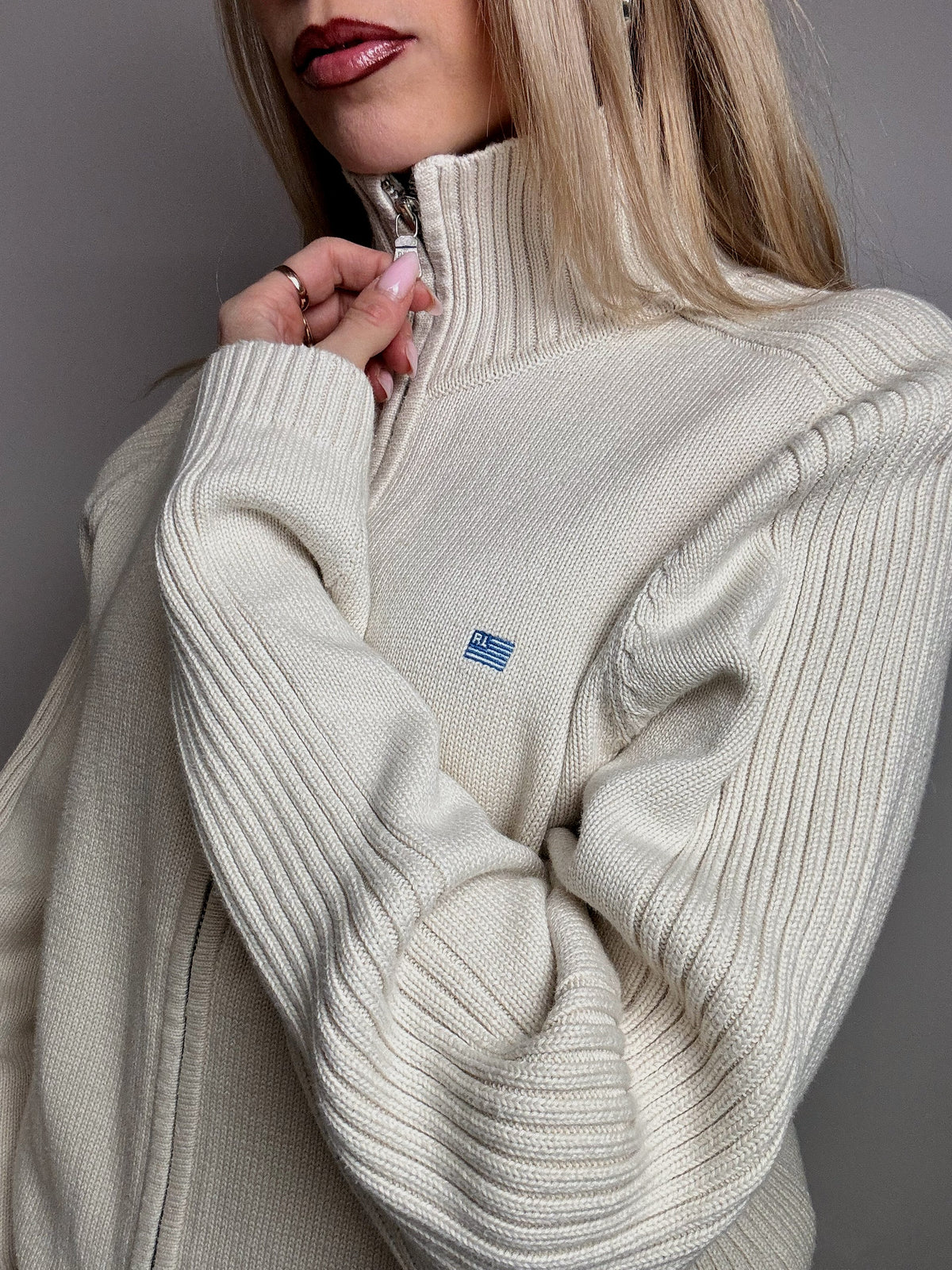 Vintage RALPH LAUREN Creme Reißverschluss Strickjacke