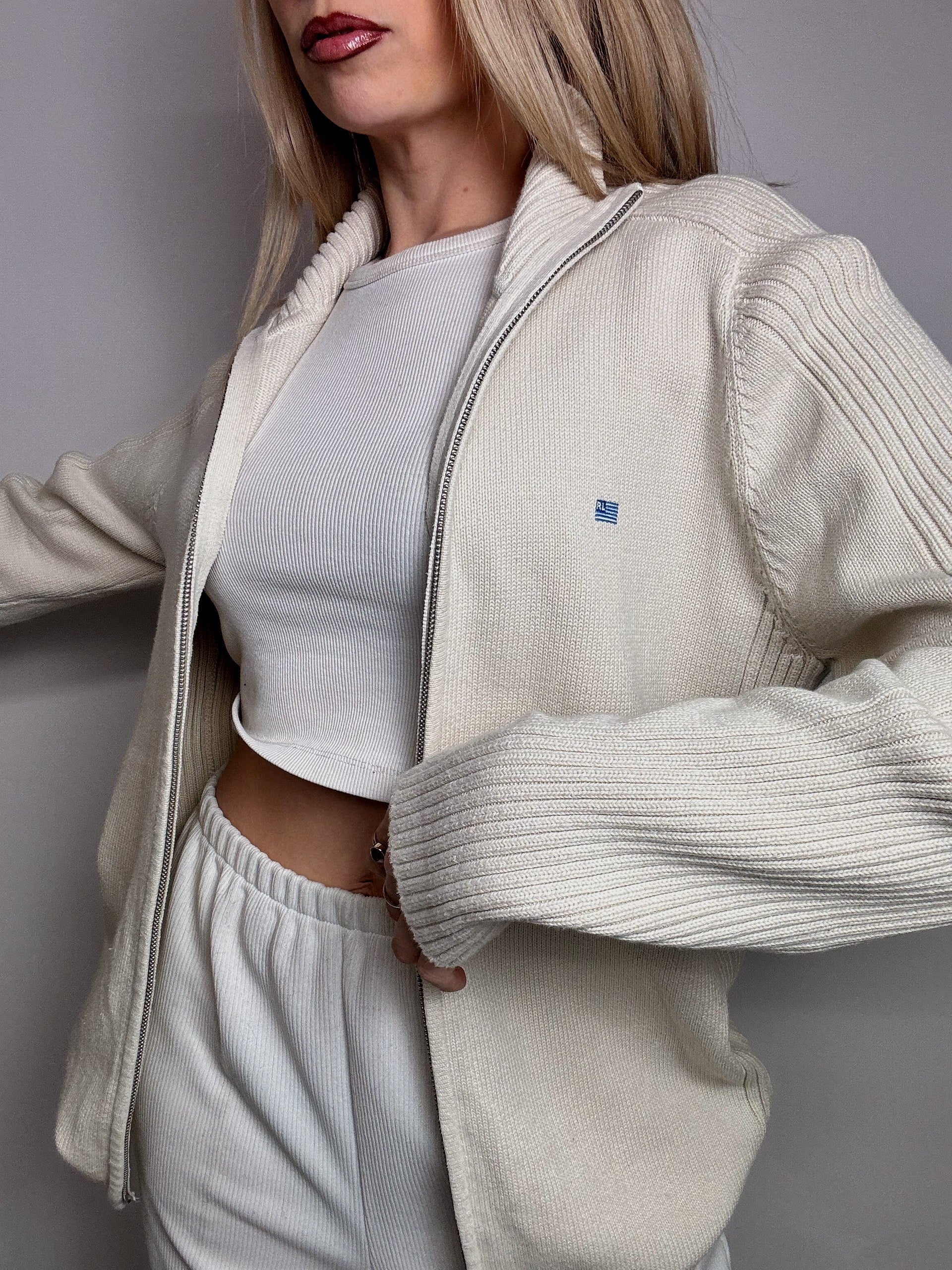Vintage RALPH LAUREN Creme Reißverschluss Strickjacke