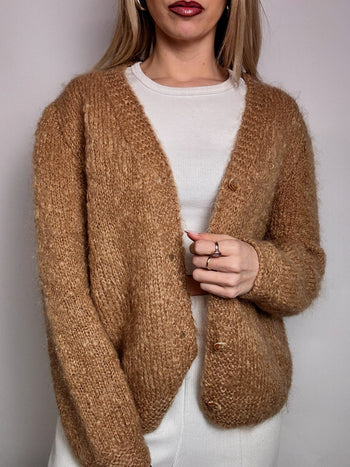 Cardigan épais en laine camel M/L vintage