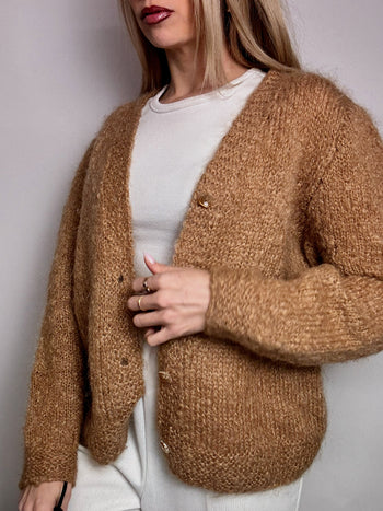 Cardigan épais en laine camel M/L vintage