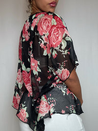 Blouse noire fleuri S vintage