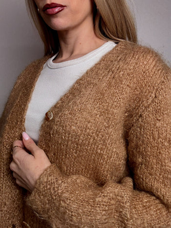 Cardigan épais en laine camel M/L vintage