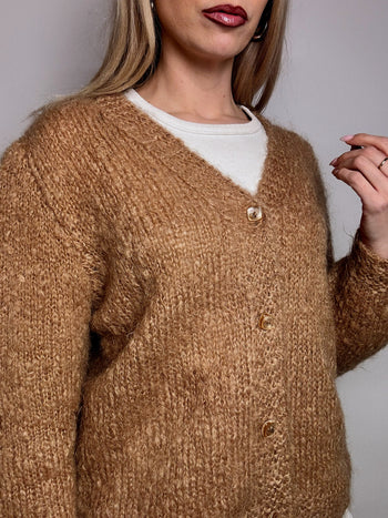 Cardigan épais en laine camel M/L vintage