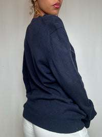 Pull bleu à losanges roses Tommy Hilfiger L vintage