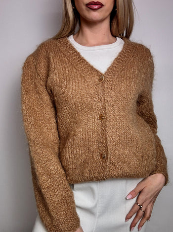 Cardigan épais en laine camel M/L vintage