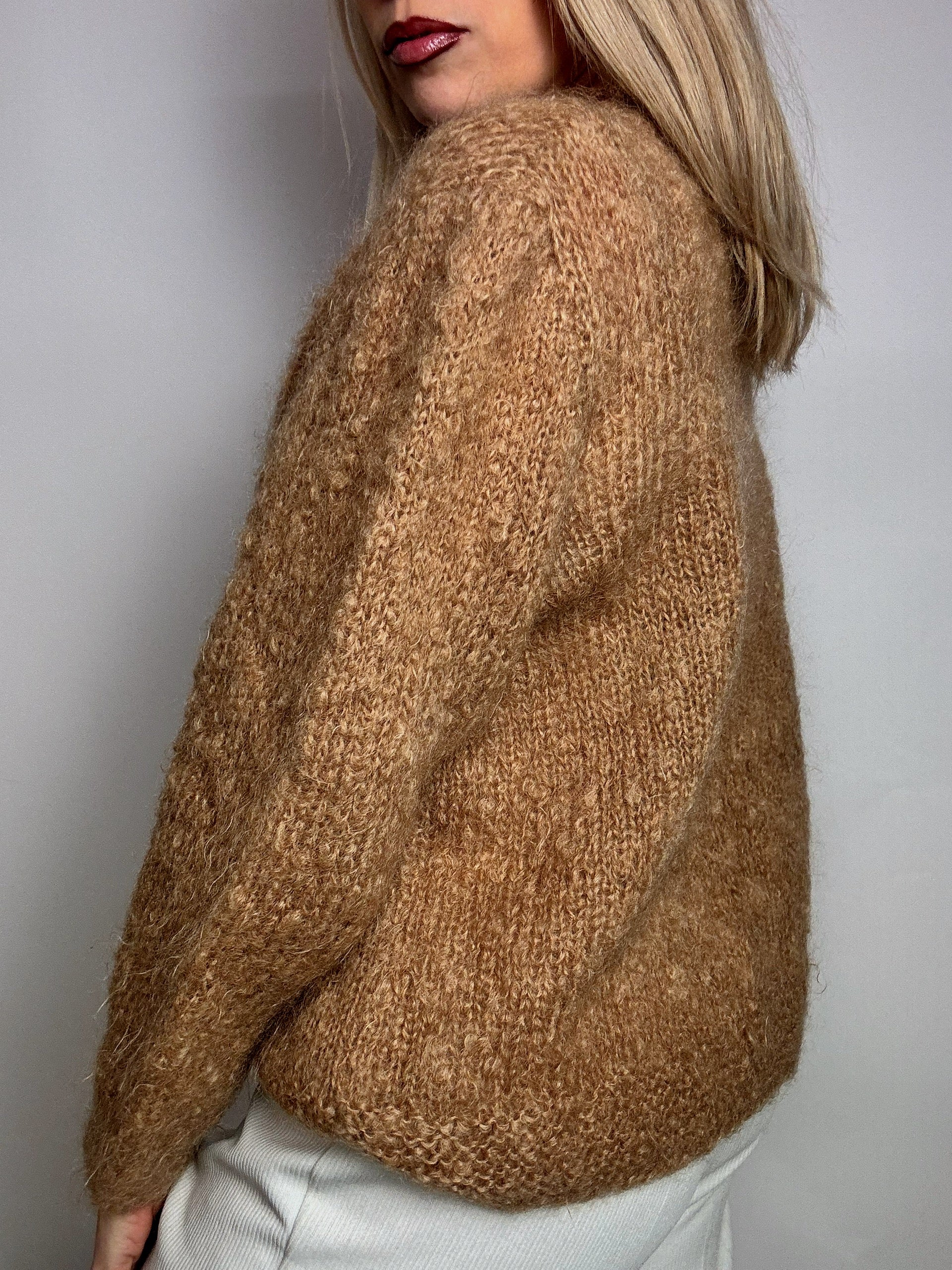 Cardigan épais en laine camel M/L vintage