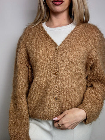 Cardigan épais en laine camel M/L vintage