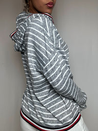 Pull à capuche gris rayé Tommy Hilfiger L vintage