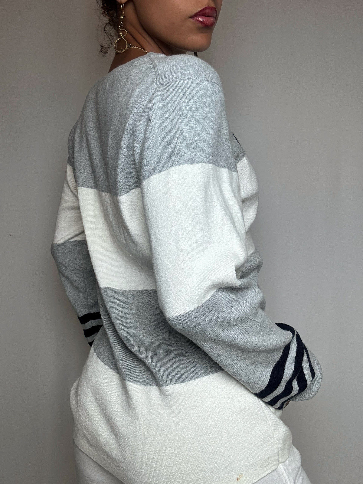 Pull gris & blanc Tommy Hilfiger XL vintage