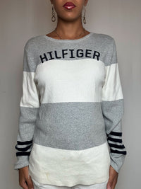 Pull gris & blanc Tommy Hilfiger XL vintage