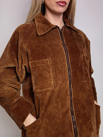 Veste vintage brune en velours cotelé doublé L vintage