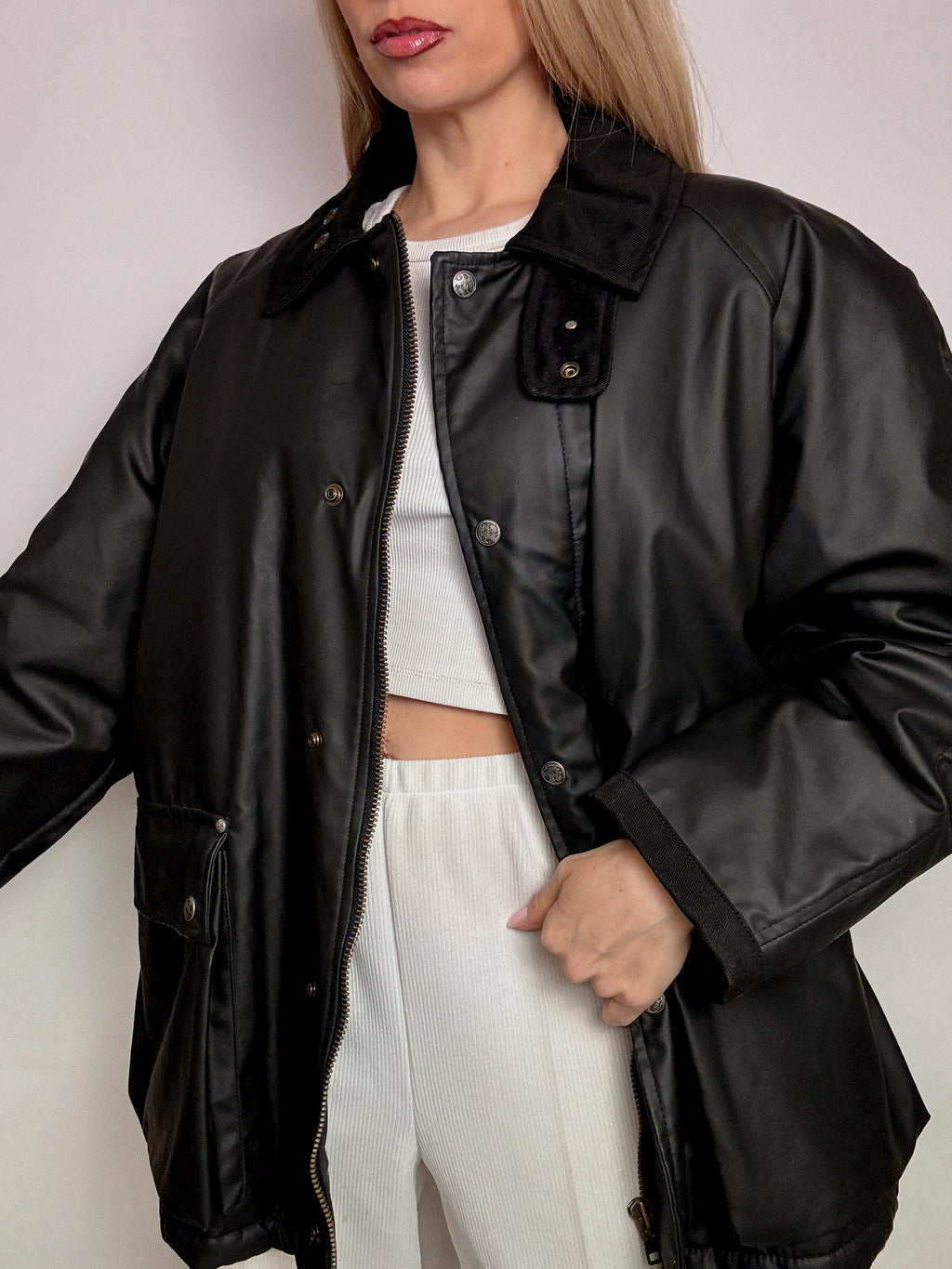 Vintage schwarze Wachsjacke L