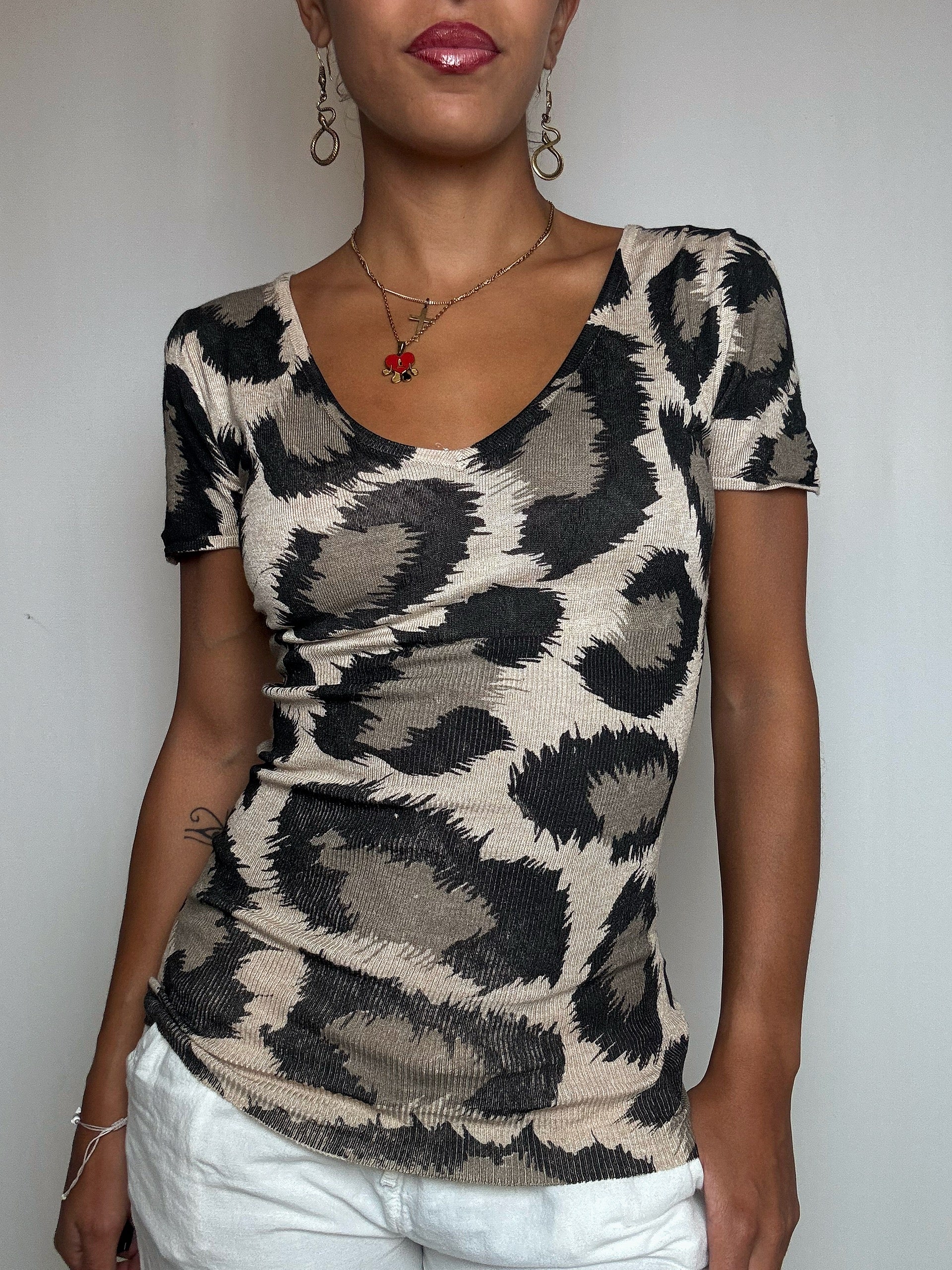 Top Léopard maille stretch Ralph Lauren S vintage