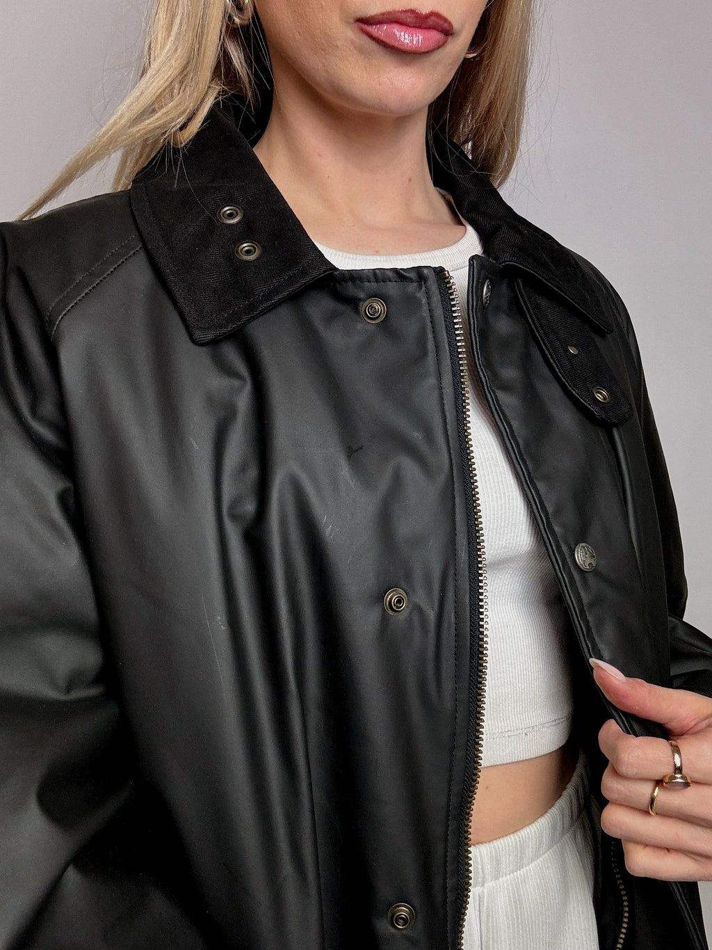 Vintage schwarze Wachsjacke L