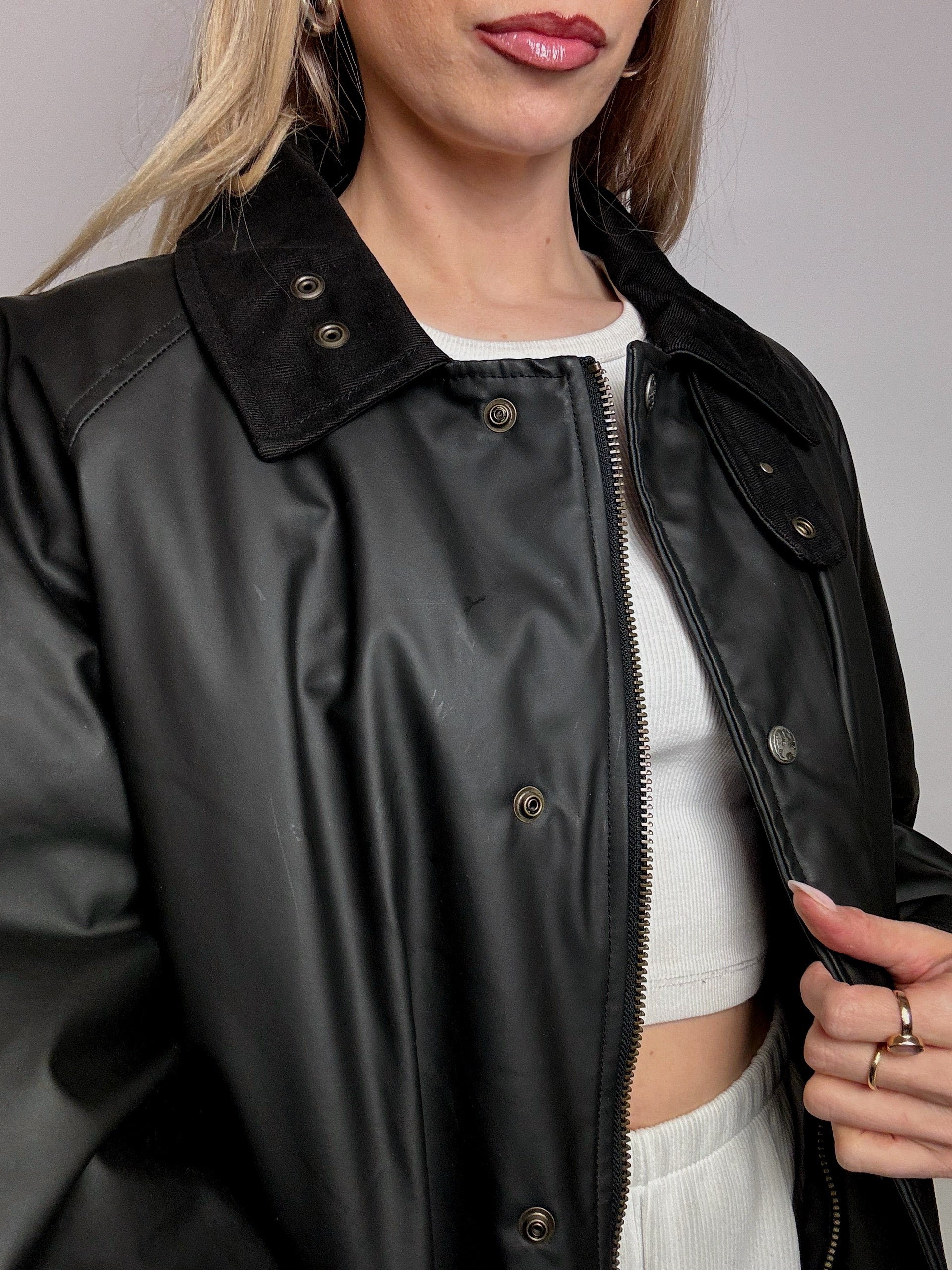 Vintage schwarze Wachsjacke L