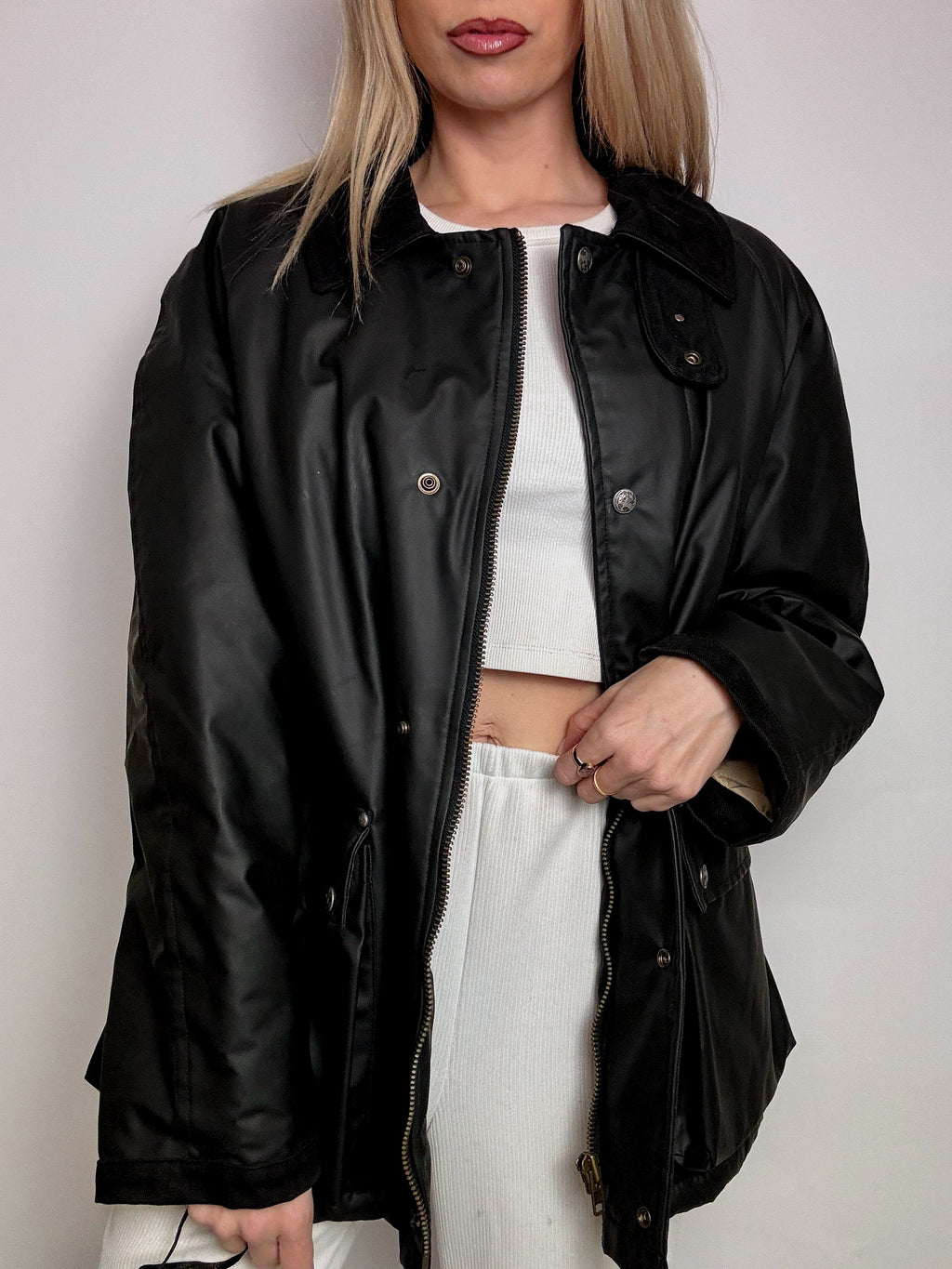 Vintage schwarze Wachsjacke L