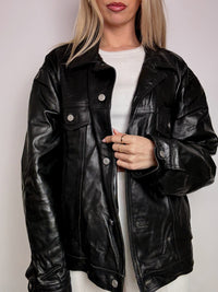 Vintage XL straight black leather jacket
