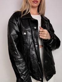 Vintage XL straight black leather jacket