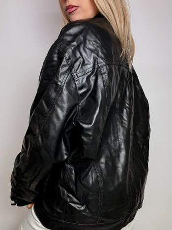 Veste en cuir noire droite XL vintage