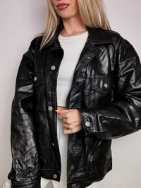 Vintage XL straight black leather jacket