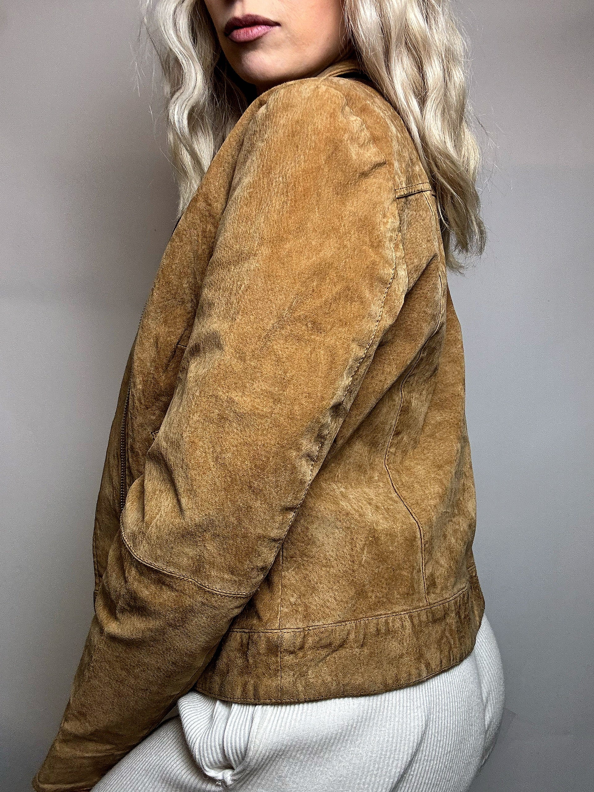 Vintage XL Kamel Wildleder Bomberjacke